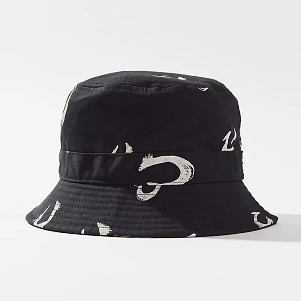 True religion Black Bucket Hat with White Pattern